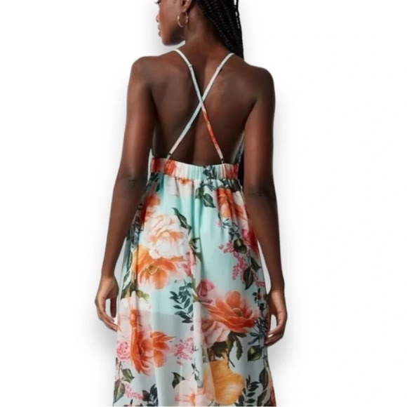 REVAMPED Women's Light Aqua Green Floral Maxi Dress XS | EUC - Picture 3 of 11